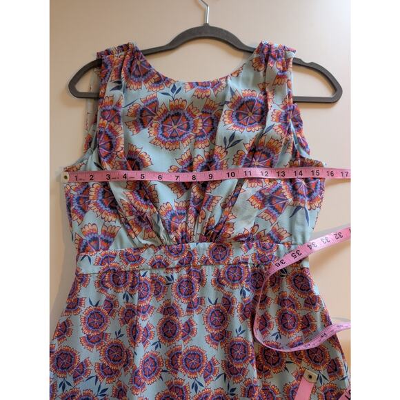 Saloni Midi Dress Adrienne Ciel Dragonfruit Ruffle Silk Floral Blue Size 4 - Picture 11 of 13